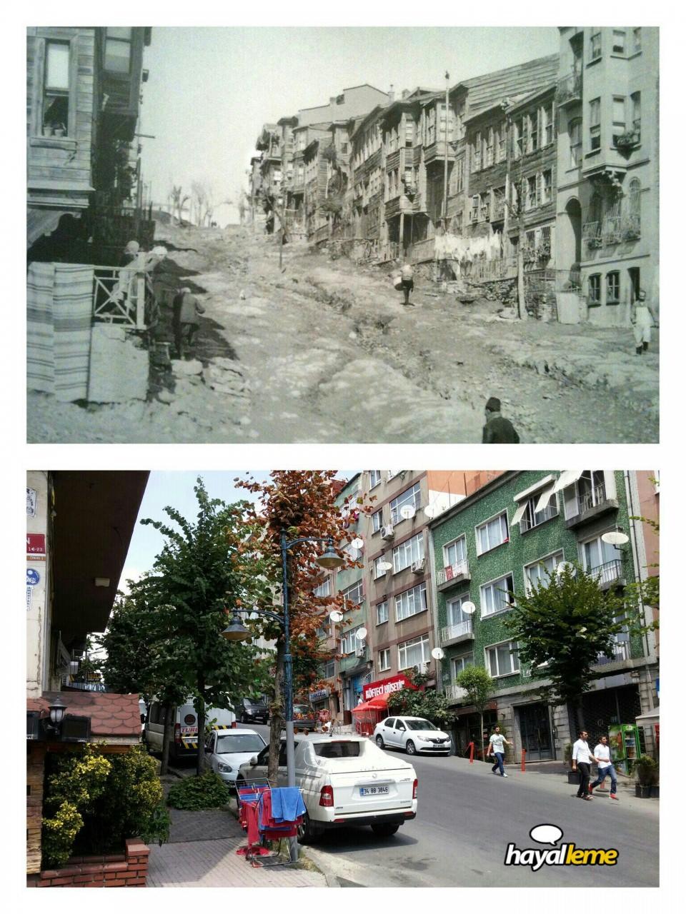 <p>Akağalar (Akarca Yokuşu) Caddesi. 1920'li yıllar ve günümüz.</p>