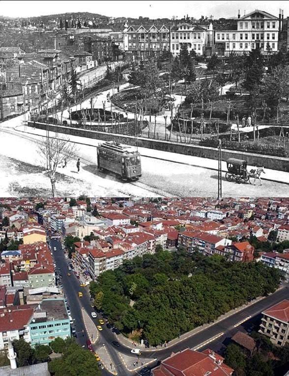 <p><strong>Üsküdar Doğancılar Parkı.. 1940 ve günümüz..</strong></p>
<p>"Doğancılar Parkı, Üsküdar'ın tepe noktası olan Doğancılar semtinde kurulmuş parktır. Tarihte av yapılan bir tepedir. 4. Murat Dönemi'nde de, Hezarfen Ahmet Çelebi'nin Galata'dan uçup ilk ayak bastığı yer olarak da bilinmektedir. Kültürel ve tarihsel simgelerinin bır çoğunu yitirse de hala Üskudar'ın yeşil bölgelerinden biridir." diyor Vikipedia</p>