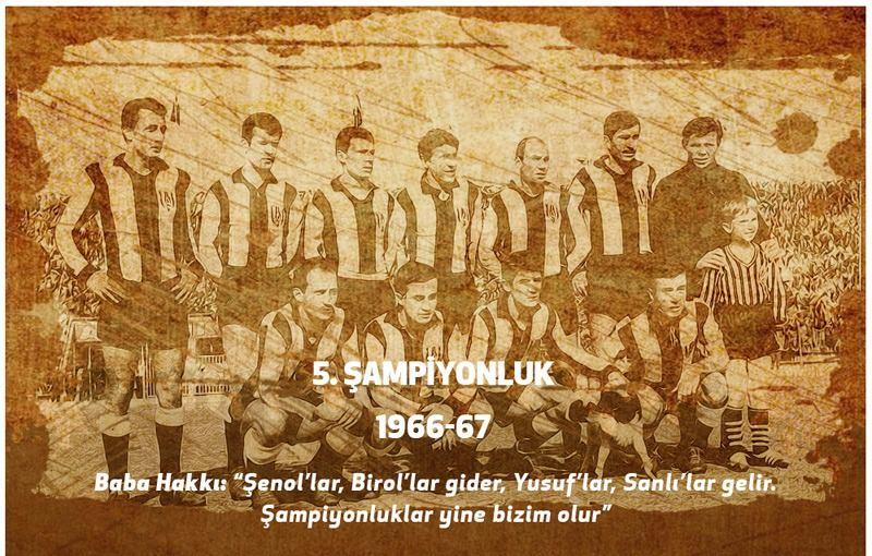 <p><strong>5. ŞAMPİYONLUK ( 1966 - 1967)</strong><br />
<br />
1966-67 sezonunda kadrosunu Yusuf ve Sanlı ile yenileyen Beşiktaş, hücuma da Macar Kuzman’ı transfer ederk hücum gol sorununu çözdü. Rakiplerini birer birer geçen Beşiktaş, 4 Haziran 1967’de İzmir’de Göztepe’yi 2-0 yenerek şampiyonluk turunu attı.</p>