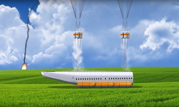 <p>Başka bir deyişle, havada gerçekleşen olası bir aksilik halinde uçaktan ayrılan yolcu bölümü paraşütlerin yardımıyla yumuşak iniş yapıyor.  </p>

