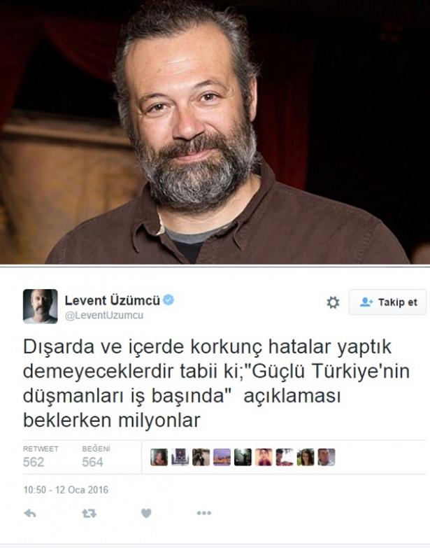 <p><strong>LEVENT ÜZÜMCÜ</strong></p>
<p><strong><em>Sultanahmet tweetine büyük tepki!</em></strong></p>
<p>Levent Üzümcü Sultanahmet’te gerçekleşen patlama hakkında paylaşımda bulundu. Üzümcü'nün paylaşmına sosyal medyadan tepki yağdı...</p>