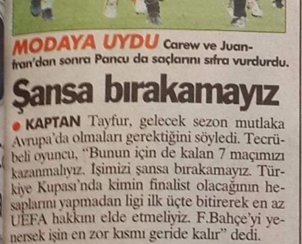 <p>12- Beşiktaş kaptanı Tayfur Havutçu, derbide işlerini şansa bırakmamaları gerektiğini söylemiş ancak maçta yaşananlar bazı durumlarda şansın ne kadar önemli bir faktör olduğunu fazlasıyla gösterdi. Muhtemelen Havutçu da bunu inkar etmeyecektir.</p>
<p> </p>