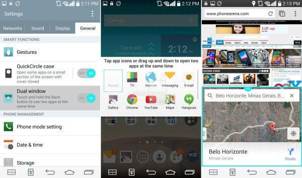 <p><strong>Çift Pencere ile Multitask</strong></p>

<p>LG G3 çift pencere özelliği ile size bir ekranda iki uygulama kullanma fırsatı sunuyor. LG’nin Çift Pencere özelliği, daha önce Samsung cihazlarda tanıtılan Multi Window özelliğinin bir kopyası diyebiliriz. Çift Pencere ekranınızın altında gezinme çubuğunda bulunan Geri düğmesine uzun basarak etkinleştiriliyor. Bu özellik etkinleştirildiğinde kullanıcılar iki ayrı uygulamayı birbiri üstünde aynı anda çalıştırabiliyor. Mesela internette gezinirken, aynı anda üst kısımda bir Youtube videosu izleyebilirsiniz.</p>
