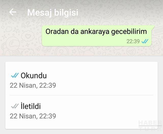 <p>Bir mesajın ne zaman okunduğunu görmek için mesaja parmağınızla dokunun ve bir süre parmağınızı basılı tutun. Böylece teslim ve okunma zamanı detaylı olarak görülebilir. Üstelik gruplarda da kimin okuduğunu buradan liste olarak görebilirsiniz.</p>

<p> </p>
