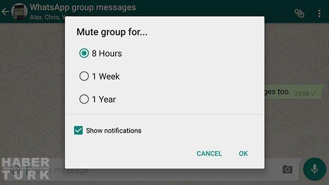 <p><strong>Grup sohbetlerini sessize alma</strong></p>

<p> </p>

<p>Arkadaşlarınız çok fazla mı konuşuyor? Mesaj sesleri ya da titreşim sizi endişeye mi sevk ediyor?</p>
