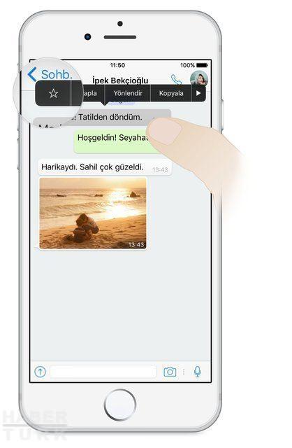 <p>Mesajlarınızı e-postalarda olduğu gibi yıldızla işaretleyebilir, daha sonra yıldızlı mesajları görebilirsiniz. Mesaja iki kez dokunun ve yıldız simgesine dokunun. Yıldızlı mesajları görmek içinse sohbetin üst kısmındaki isme dokunun ve yıldızlı mesajları seçin.</p>

<p> </p>
