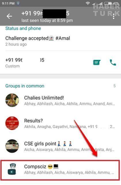 <p>Bu kişi ile sohbet penceresini açın ve adına dokunun. Burada içinde olduğunuz grupları görebilirsiniz.</p>

<p> </p>
