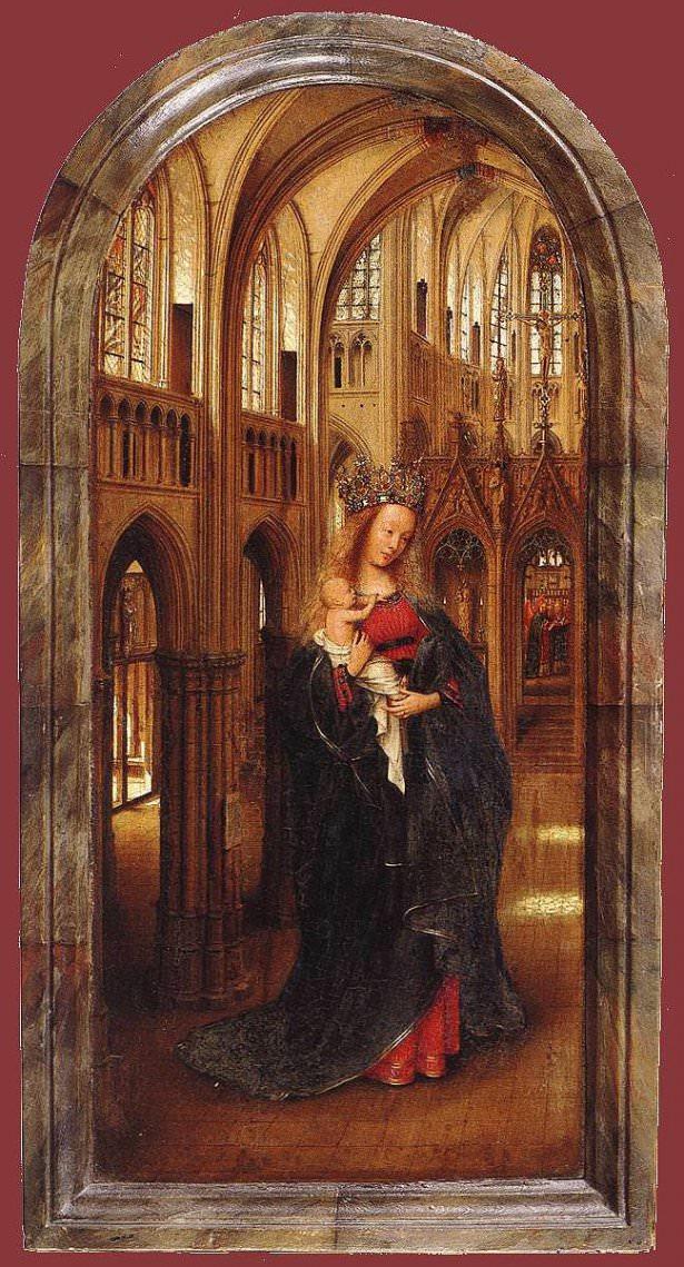 <p><strong>Van Eyck - Madonna in the Church (1425) - Gemaldegalerie, Berlin</strong></p>

<p>Eserde Bakire Meryem'in bebek İsa'yı Gotik bir katedralde kucağında tutuşu resmedilmiştir.Berlin'de Gemaldegalerie'de sergilenmektedir.</p>
