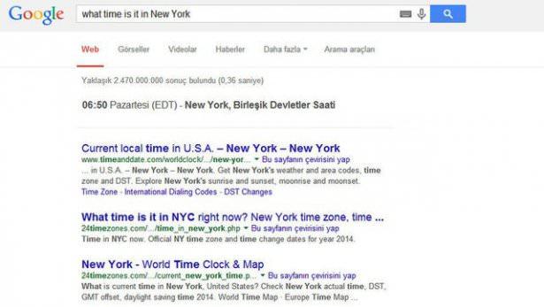 <p>Örneğin şu an Paris’te saatin kaç olduğunu mu merak ettiniz ? Hemen arama çubuğuna “what time is it in Paris” yazıyorsunuz ve cevap karşınıza çıkıyor.</p>

<p> </p>
