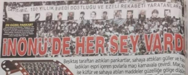 <p>8- Gerginlik, kavga, gürültü derken derbilerdeki güzellikleri unutur hale geldik. Neyse ki Beşiktaş taraftarı 100. yılını kutlayan rakiplerine güzel bir jest yapmayı ihmal etmemiş.</p>
<p> </p>