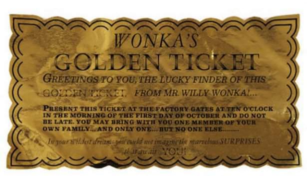 <p>Willy Wonka ve Çikolata Fabrikası<br />
Altın bilet<br />
27 bin 500 dolar</p>
