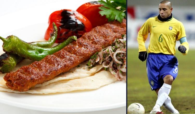 <p>Roberto Carlos - Kebap</p>

<p>Fenerbahçe'de forma giydikten sonra ülkemizde Sivasspor ve Akhisar Belediyespor'u çalıştıran Brezilyalı futbol adamının en sevdiği yemek ise kebap.</p>

