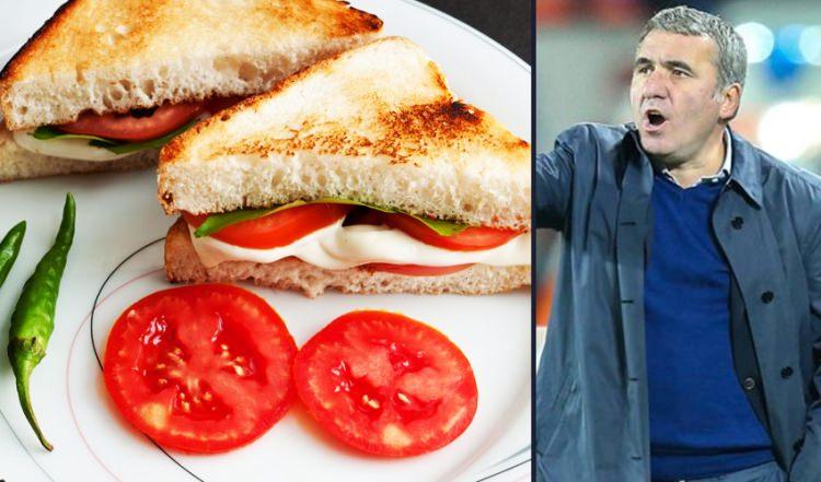 <p>Hagi - Domates peynirli sandviç</p>

<p>Galatasaray tarihinin en önemli isimlerinden Hagi, verdiği birçok demeçte ekmek arası domates-peyniri hiçbir şeye değişemeyeceğini ifade ediyor.</p>
