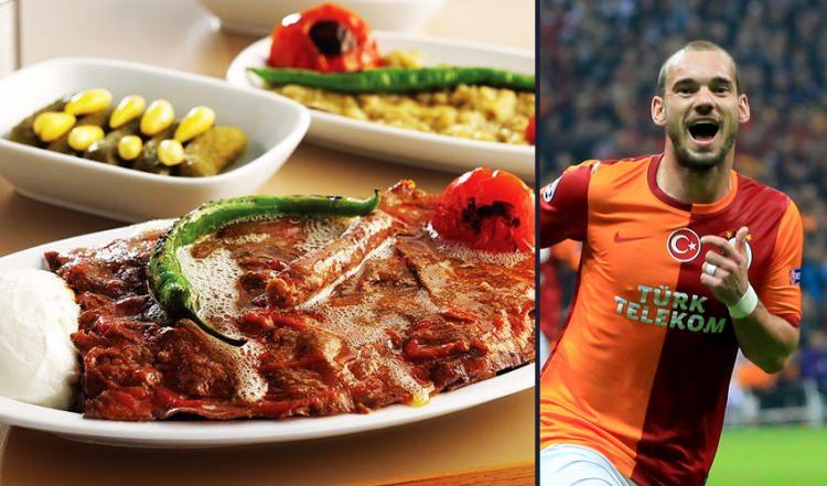 <p>Wesley Sneijder - İskender<br />
<br />
Galatasaraylı Wesley Sneijder'in evinde yıllardır bir döner makinası bulunuyor. Haliyle yıldız futbolcu sık sık evinde kendi hazırladığı iskenderi afiyetle yiyor.</p>