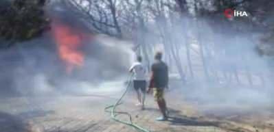 Yusuf Güney'den örnek davranış! Yangın söndürme çalışmalarına katıldı...