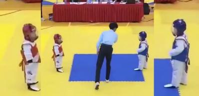 Miniklerin tekvando müsabakası güldürdü!