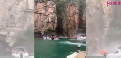 Gezi teknesinde korku dolu anlar! &Uuml;zerlerine dev bir kaya...
