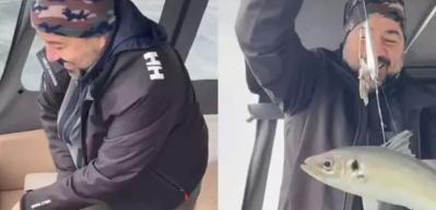 Ata Demirer balık tuttu! Balığı g&ouml;r&uuml;nce şaşkınlığını gizleyemedi