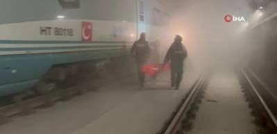 T&uuml;rkiye&rsquo;de ilk olma &ouml;zelliği taşıyor: T&uuml;nel i&ccedil;indeki hızlı trende "Yangın Tatbikatı"