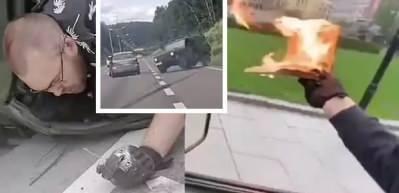 Norve&ccedil;'te Kur'an-ı Kerim yakan kişilerin olduğu ara&ccedil; takla attı: O anlar kamerada