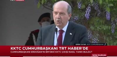 KKTC Cumhurbaşkanı Ersin Tatar Cumhurbaşkanı Erdoğan i&ccedil;in "bug&uuml;n tarih yazmıştır" dedi