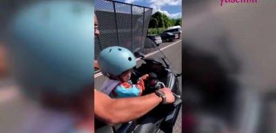 Kenan Sofuoğlu 3 yaşındaki oğlunu tek başına motora bindirdi! Y&uuml;rekleri ağza getirdi