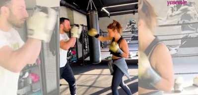 Pelin Karahan iğne ipliğe d&ouml;nd&uuml;! &Uuml;nl&uuml; oyuncudan boks şov