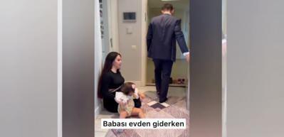 Babası evden giderken ağlayan k&uuml;&ccedil;&uuml;k kız annesine el salladı