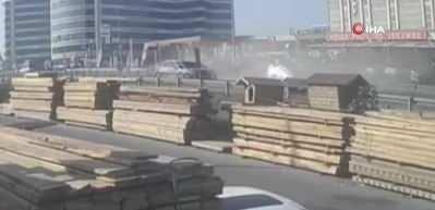 E-5'te feci kaza! Dingili kırılan otomobil takla attı
