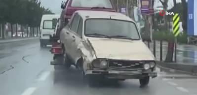 Maltepe'de oto &ccedil;ekiciden tehlikeli taşımacılık kamerada