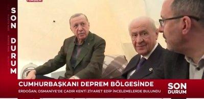 Cumhurbaşkanı Erdoğan, Osmaniye’deki çadır kentte depremzedelerle sohbet etti