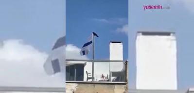İsrail Bayrağını direkten s&ouml;k&uuml;p atan karga! O anlar işte b&ouml;yle kaydedildi