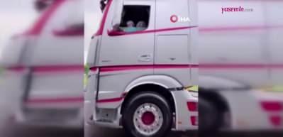 Kenan Sofuoğlu'nun 4 yaşındaki oğlu Zayn yine ağızları a&ccedil;ık bıraktı! Tır direksiyonuna ge&ccedil;ti...