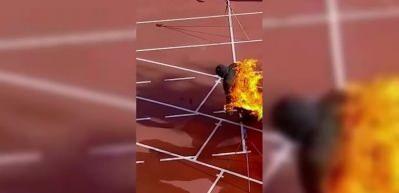 Alevler i&ccedil;erisinde 272,25 metre koştu! Fransa'nın konuştuğu adam