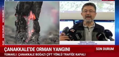 Bakan Yumaklı'dan a&ccedil;ıklama: &Ccedil;anakkale'deki orman yangını ilerlemesi durdu