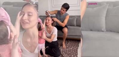 Kanser teşhisi koyulan eşinin sa&ccedil;larını kazırken kendi sa&ccedil;ını da kazıdı! O anlar duygulandırdı