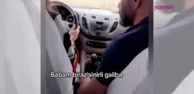 Kızına araba s&uuml;rmeyi &ouml;ğreten baba sinir krizi ge&ccedil;irdi!