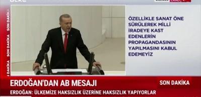 Başkan Erdoğan TBMM'de AB'ye sert g&ouml;ndermede bulundu