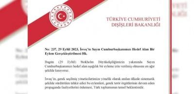 İsve&ccedil;'te yine Cumhurbaşkanı Erdoğan'ı hedef aldılar! Bakanlık &ccedil;ok sert tepki g&ouml;sterdi...