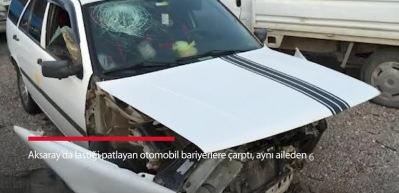 Aksaray'da lastiği patlayan otomobil bariyerlere &ccedil;arptı, aynı aileden 6 kişi yaralandı