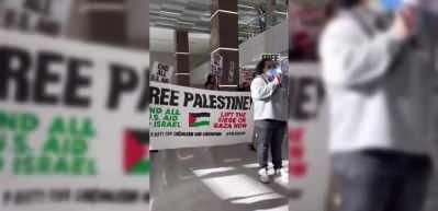 ABD'de duygulandıran anlar! Yere devasa pankart serip, Filistinli şehitlerin isimlerini okudular!