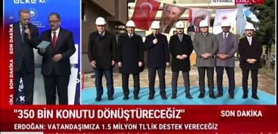 Cumhurbaşkanı Erdoğan "350 bin konutu d&ouml;n&uuml;şt&uuml;receğiz" diyerek d&ouml;n&uuml;ş&uuml;m&uuml;n m&uuml;jdesini verdi
