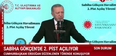 Cumhurbaşkanı Erdoğan Sabiha G&ouml;k&ccedil;en Havaalanı'nın 2. pistinin a&ccedil;ılış t&ouml;reninde konuşuyor