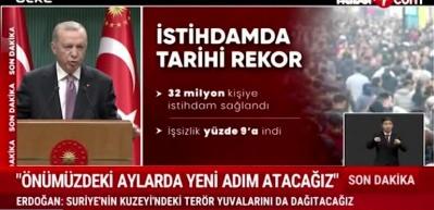 Cumhurbaşkanı Erdoğan: İstihdamda 32 Milyon Kişiyle Tarihimizin En Y&uuml;ksek Seviyesini Yakaladık