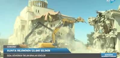 Hankendi'deki s&ouml;zde parlamento binası Azerbaycan tarafından yıkıldı