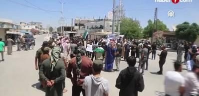 Suriye'nin kuzeyinde ter&ouml;r &ouml;rg&uuml;t&uuml; PKK/YPG'nin s&ouml;zde se&ccedil;im planı protesto edildi 