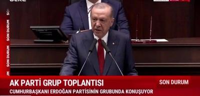 Cumhurbaşkanı Erdoğan Ak parti grup toplantısında israil'in saldırılarını kınadı Filistin'e desteğin s&uuml;receğini s&ouml;yledi