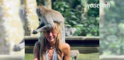 Bali'ye giden Çağla Şikel eliyle maymun besledi! "Hayatına böyle girsem..."