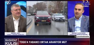 TOGG'a ortak gelecek mi?İddialarını Bakan Kacır canlı yayında a&ccedil;ıklık getirdi