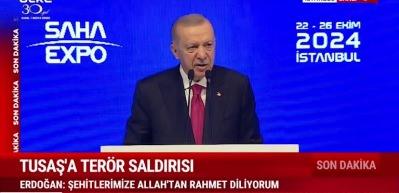 Cumhurbaşkanı Erdoğan TUSAŞ'A d&uuml;zenlenen ter&ouml;r saldırısı hakkında "Kalleşliğin arkasındakileri biliyoruz" dedi